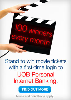 Stand to win movie tickets with a first-time login to UOB Personal Internet Banking.