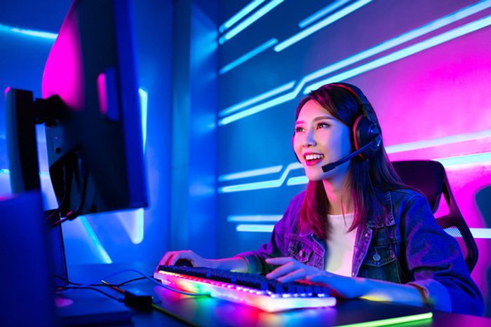 Girl playing video game