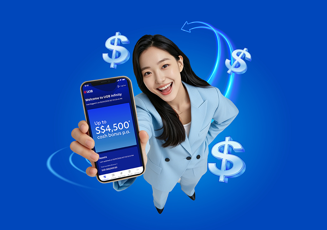 Earn up to US$3,600<sup>*</sup> cash bonus p.a. with your new UOB BizGlobal Account