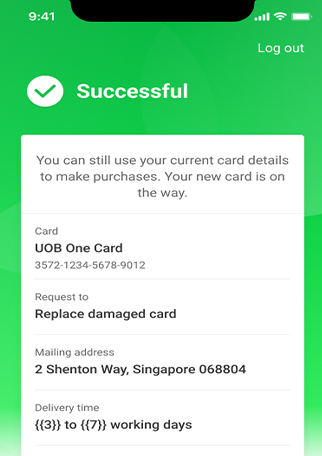 Your card replacement request is successful.
