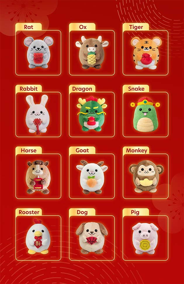 Play to win these collectible zodiac plushie charms. 12 designs to be won!