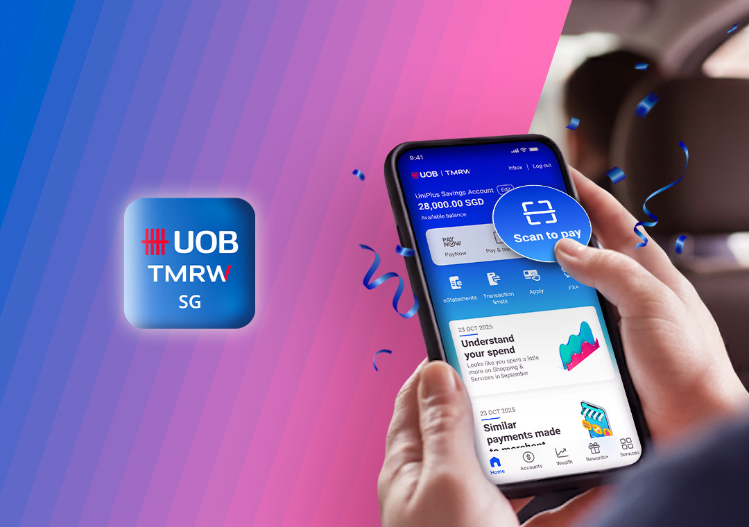 Scan to pay with UOB TMRW and get S$5 cashback on groceries weekly